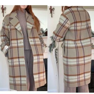 Aritzia Wilfred The Only Coat in sage green brown plaid cashmere wool Sz 8